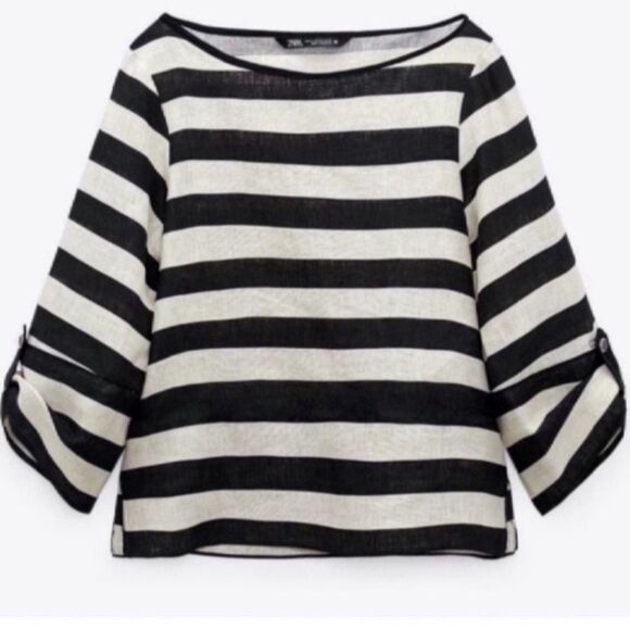 NWT Elegant ZARA STRIPED LINEN TOP Size XS - Picture 12 of 13